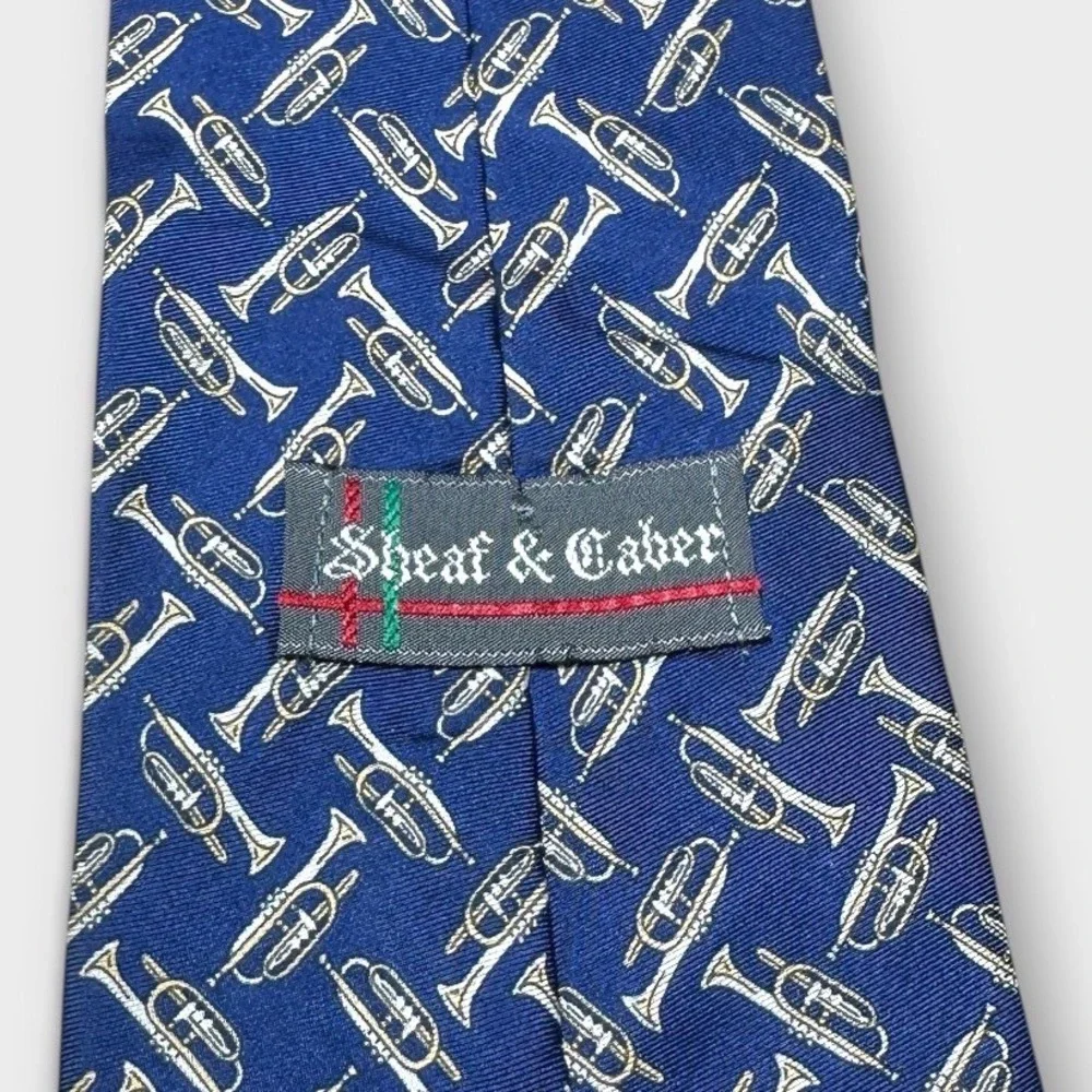 Sheaf & Caber Mens Blue Trumpet Musical Instrument Silk Necktie Jazz Band Tie